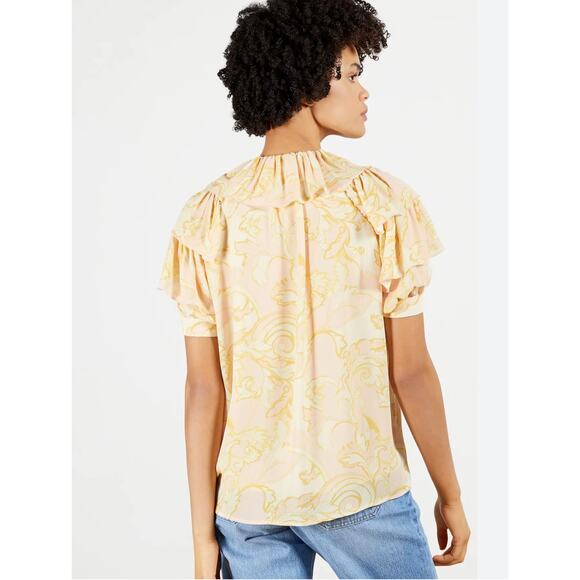 Ted Baker Frisis MIB Frill Printed Top Light Yellow Womens Size 2 Ted Size 0 - Picture 3 of 14